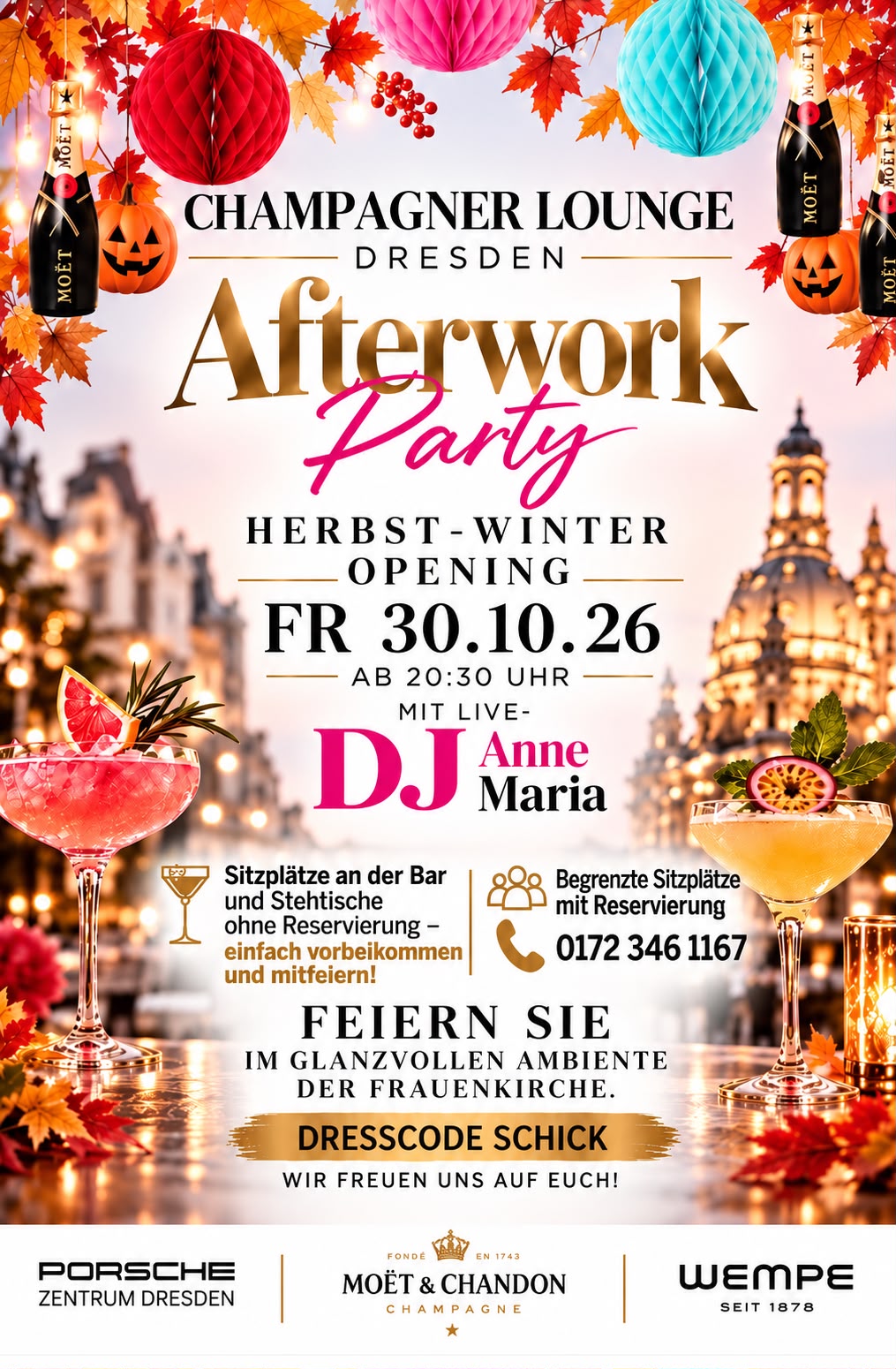 Champagner Lounge Dresden - Afterwork Party Herbst-Winter-Opening mit Live-DJ Anne Maria